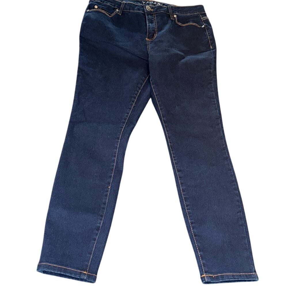 TAHARI Jeans Denim Dark Blue Wash‎ Skinny Stretch Comfort Classic Size 16W EUC